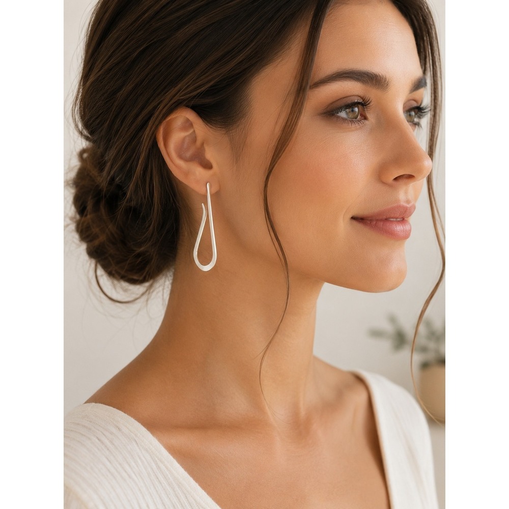 Vintage Mexico TS-30 925 Sterling‎ Silver Modernist Teardrop Dangle Earrings